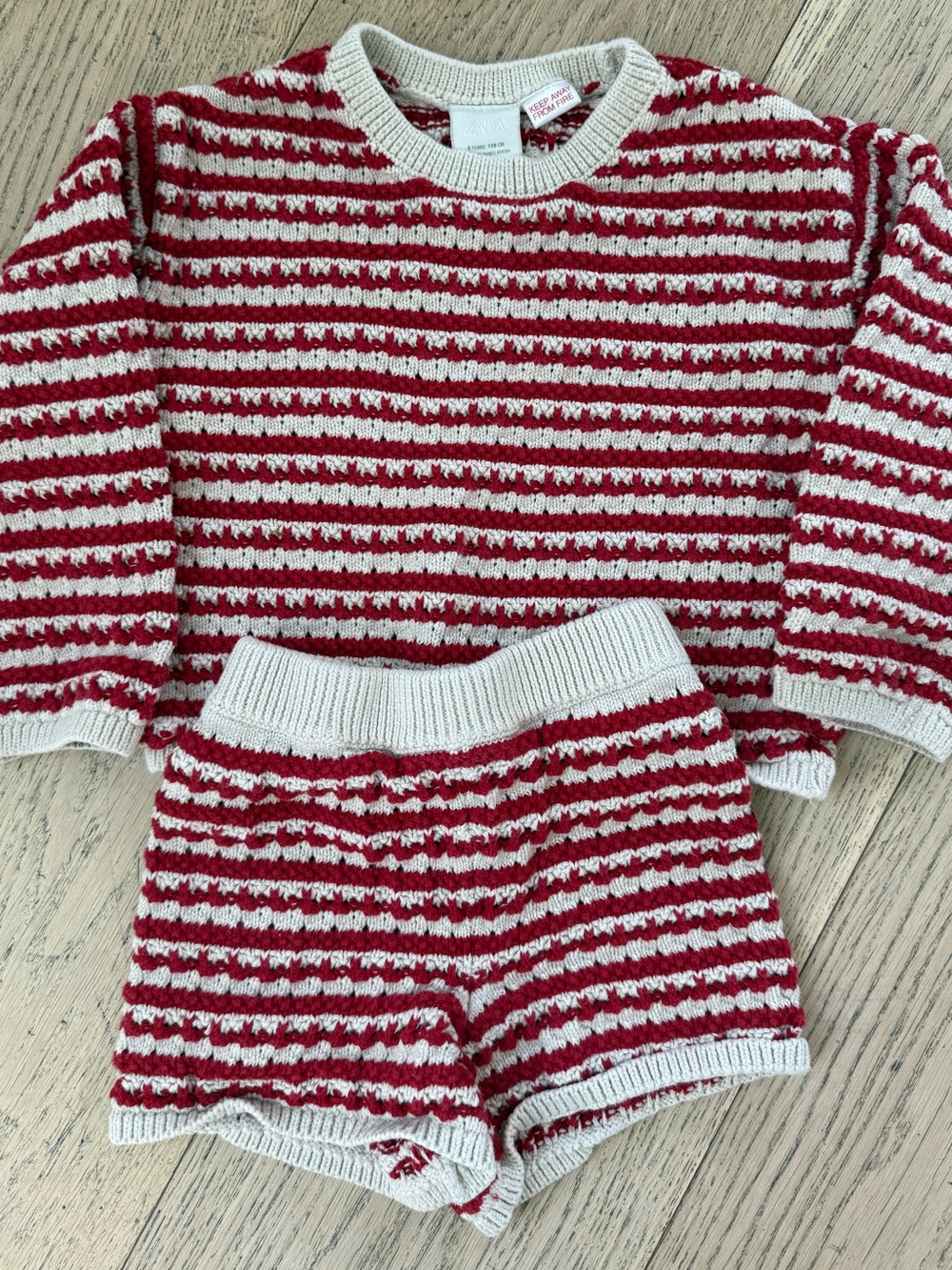Zara Kids Red and Cream Striped Knit Set